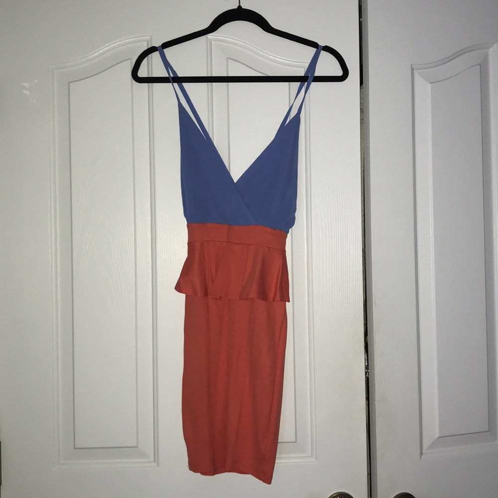 NWOT Blue and Apricot Peplum Dress